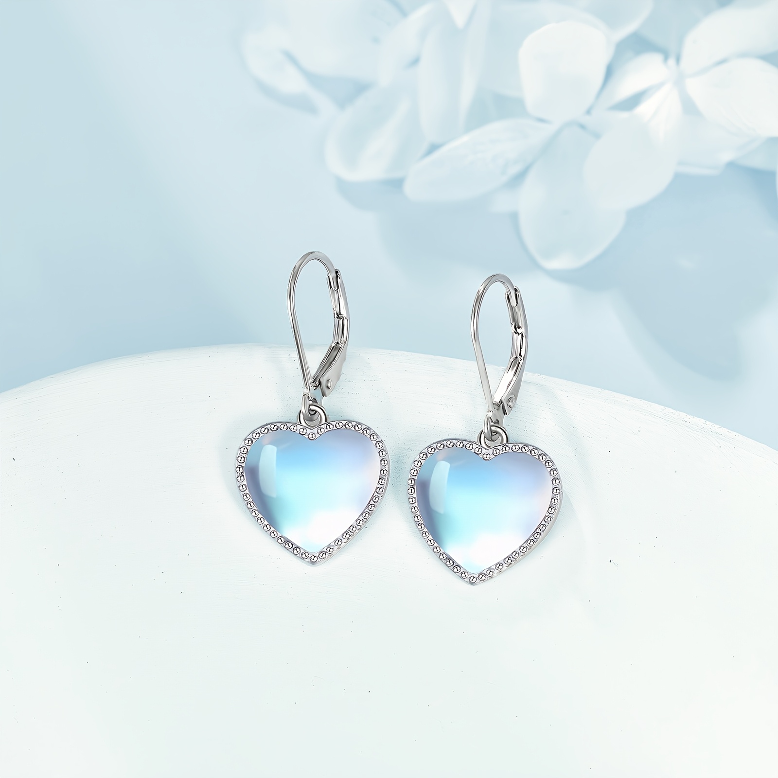 Heart-Shaped Moonstone Earrings, Summer Ocean Series