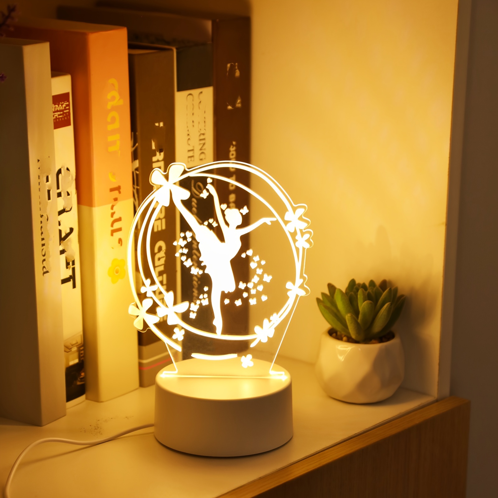 

Modern Geometric Ballet Dancer 3d Illusion Night Light, Plastic Uplight Tabletop Lamp, Usb Powered Warm Light For Desktop & Bedroom Ambiance, Space Themed Energy-efficient Room Decor Without Battery