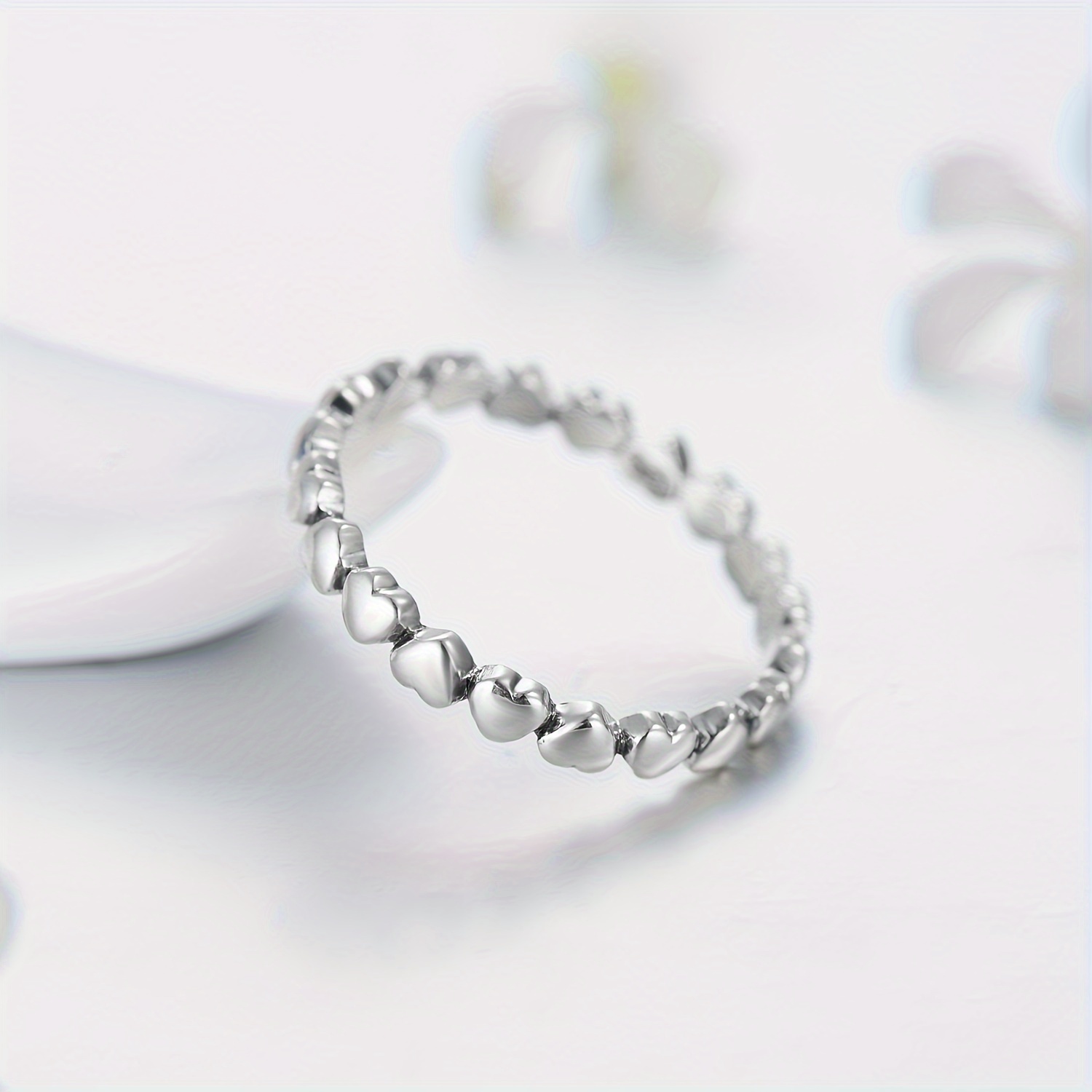 S925 Silvery Full Heart Ring Japanese Version Versatile Ring