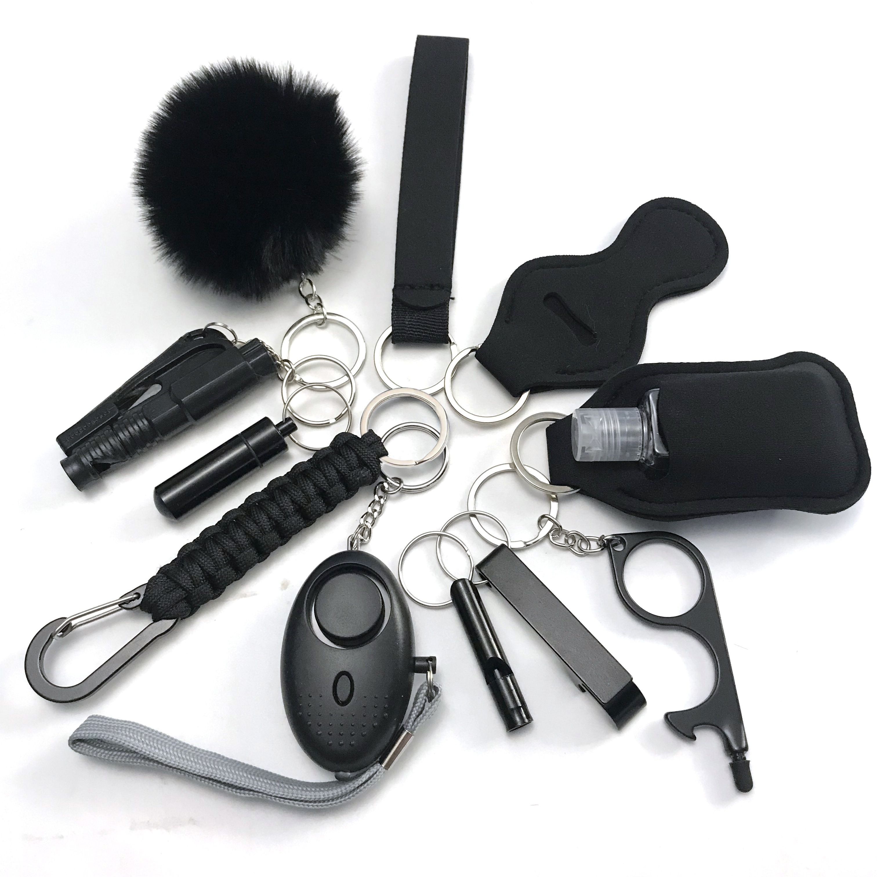 Safety Keychain Set Woman Gifts Alarm Pompom Keychain Travel - Temu