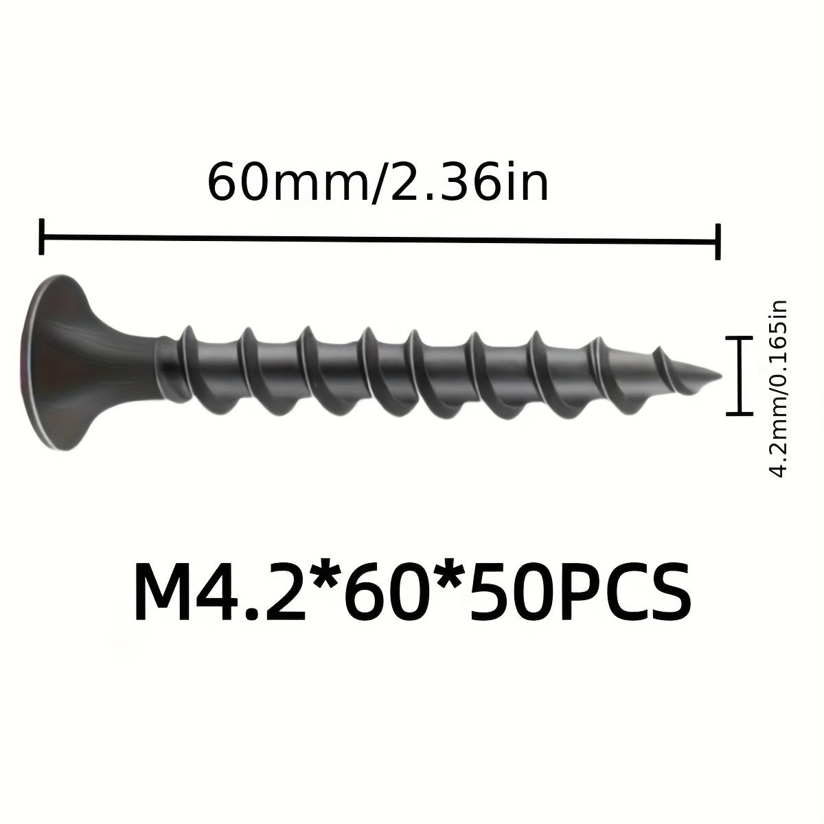 TEMU 50 piezas Tornillos autorroscantes M4.2 de cabeza , gruesa, resistencia, negros, tornillos de cabeza , tornillos autorroscantes para carpintería