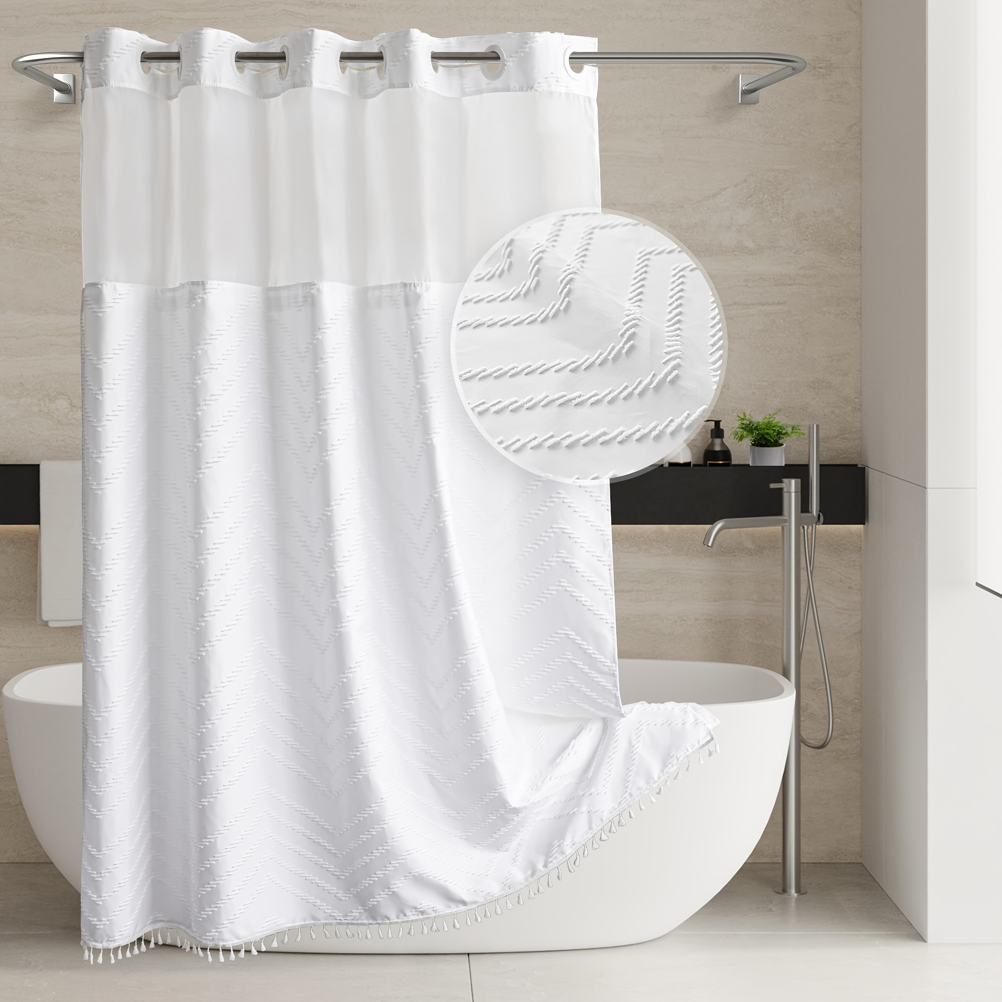 

Shower Curtain With Snap-in Liner, No Hooks Needed, With Magnets And Window, 71x74 Inch