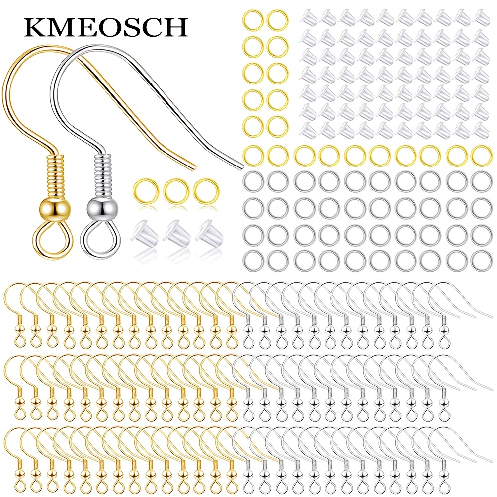 E-shop Allergikerfreundliche Ohrhaken, 600-teiliges Set mit Ohrhaken, Sprungringen und Ohrverschlüssen für Schmuckherstellung (Silber & Gold)
