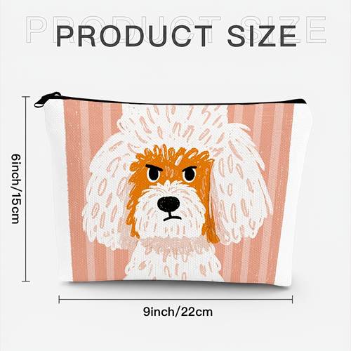 1 de maquiagem de capacidade com de zíper, estampa de poodle , espessada, adequada para viagem, escola, deslocamento, cosméticos, bolsa leve e portátil, presente de aniversário, temática de poodle, 2d