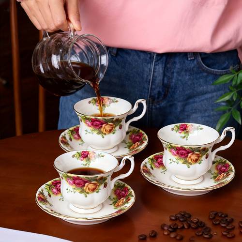 1 set of pattern teacups and saucers 6oz vintage bone china coffee cups and saucers with drinking coffee mothers day gifts valentines day gifts christmas gifts birthday gifts