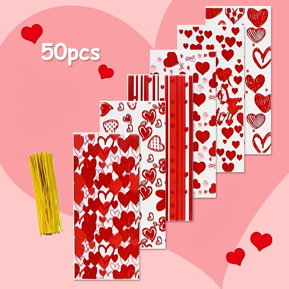 

50 Assorted Styles Of Reusable Produce Bags For Valentine's Day, Featuring Heart Designs For Party Gift Wrapping.