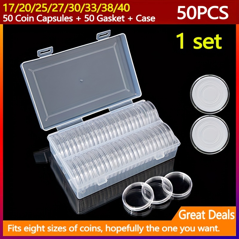 

[top-] 50pcs Set 40mm Round Box + Pad + Storage Box, Box, Commemorative Capsule, Round Plastic Box, Box For Military , Suitable For , Art And Craft