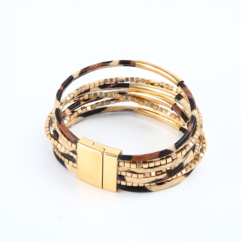 

Bracelet -chaînes imprimé léopard en fermeture magnétique, polyvalent un et cadeau, accessoire toutes