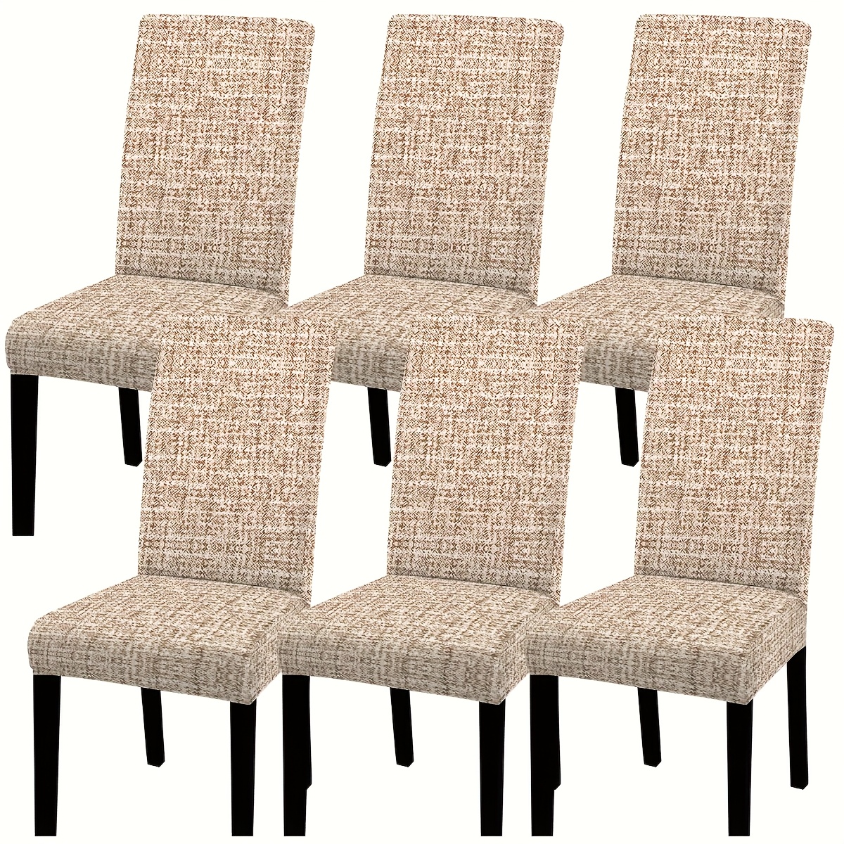 TEMU Juego de 4/6 fundas para silla con texturizado, y combinación de beige y marrón café, estampado digital de colocación, protectores de asiento