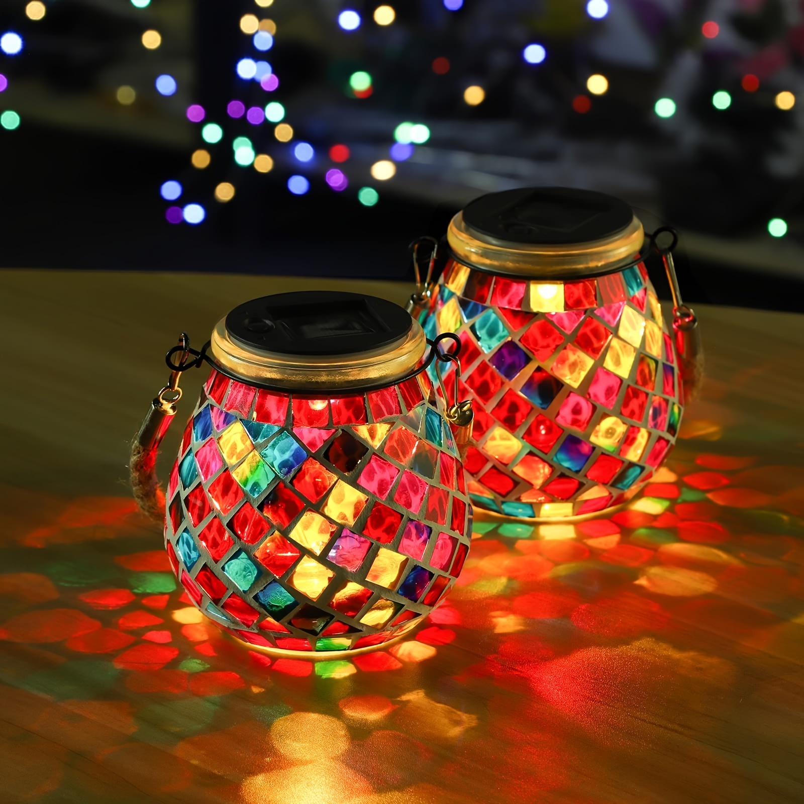 

Solar Mosaic Bottle Lights, Glass Bottle Led Lights, New Solar Mosaic Lights European Outdoor Garden Mason Jar Projector Lights Decorative Lights Outdoor Solar Lights, Patio Outdoor Lanterns (2 Pack)