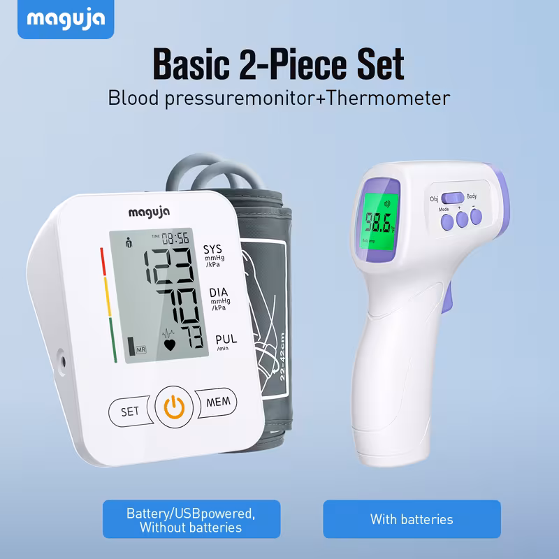 2 in 1 device for measuring blood pressure and forehead temperature featuring an automatic upper arm blood pressure monitor with a memory capacity of 2 60 readings an adjustable cuff size ranging from 8 66 to 16 54 inches Product details 0