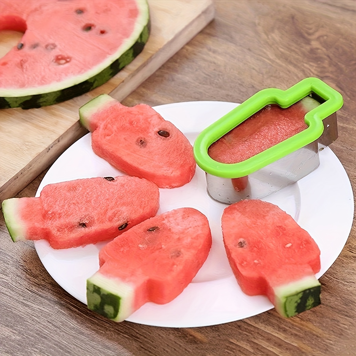 Image of Stainless Steel Watermelon Slicer & Ice Pop Mold - Manual Fruit Cutter, Green Handle, Power-free, Portable Summer Snack Maker For Diy Fruit Treats & Ice Pops