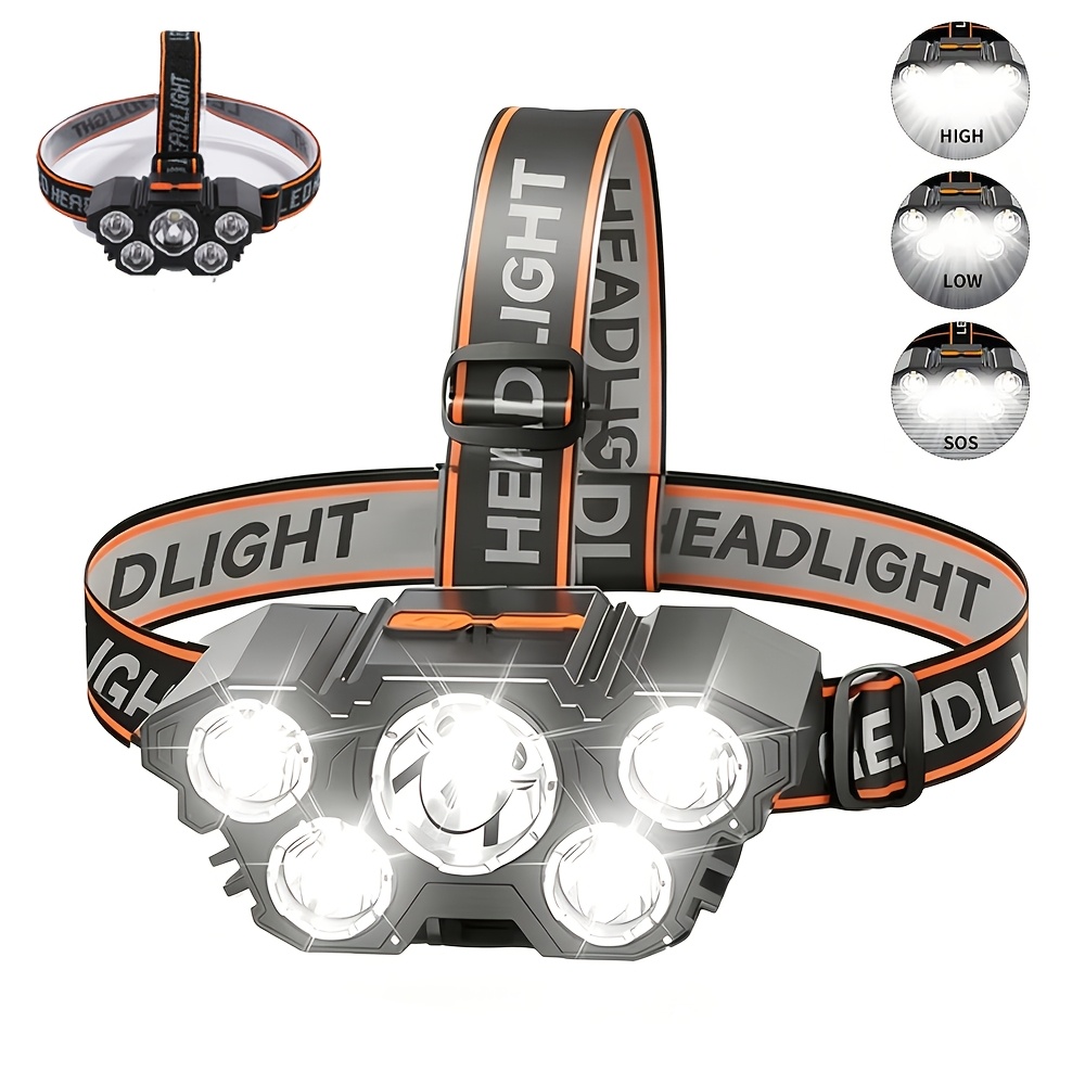 Image of Rechargeable 5 , Usb-rechargeable Headlamp, Features 4 Lighting , 180° Adjustable Headlamp, Suitable For Fishing, Camping, Hiking, Outdoor Emergencies, And Home Use