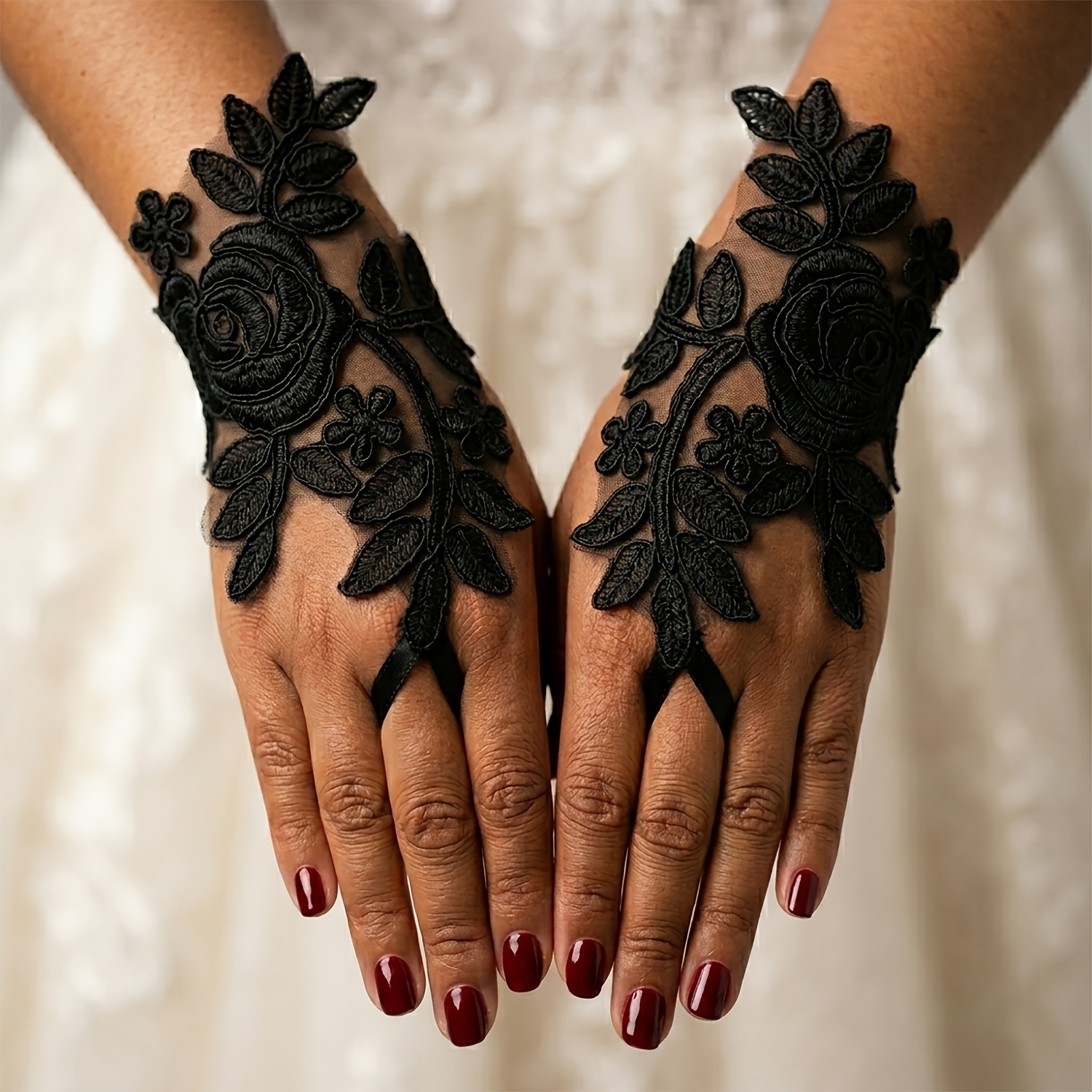 TEMU Guantes de encaje sin dedos para novia, elegantes guantes de boda hechos a , accesorio para vestido de novia para de