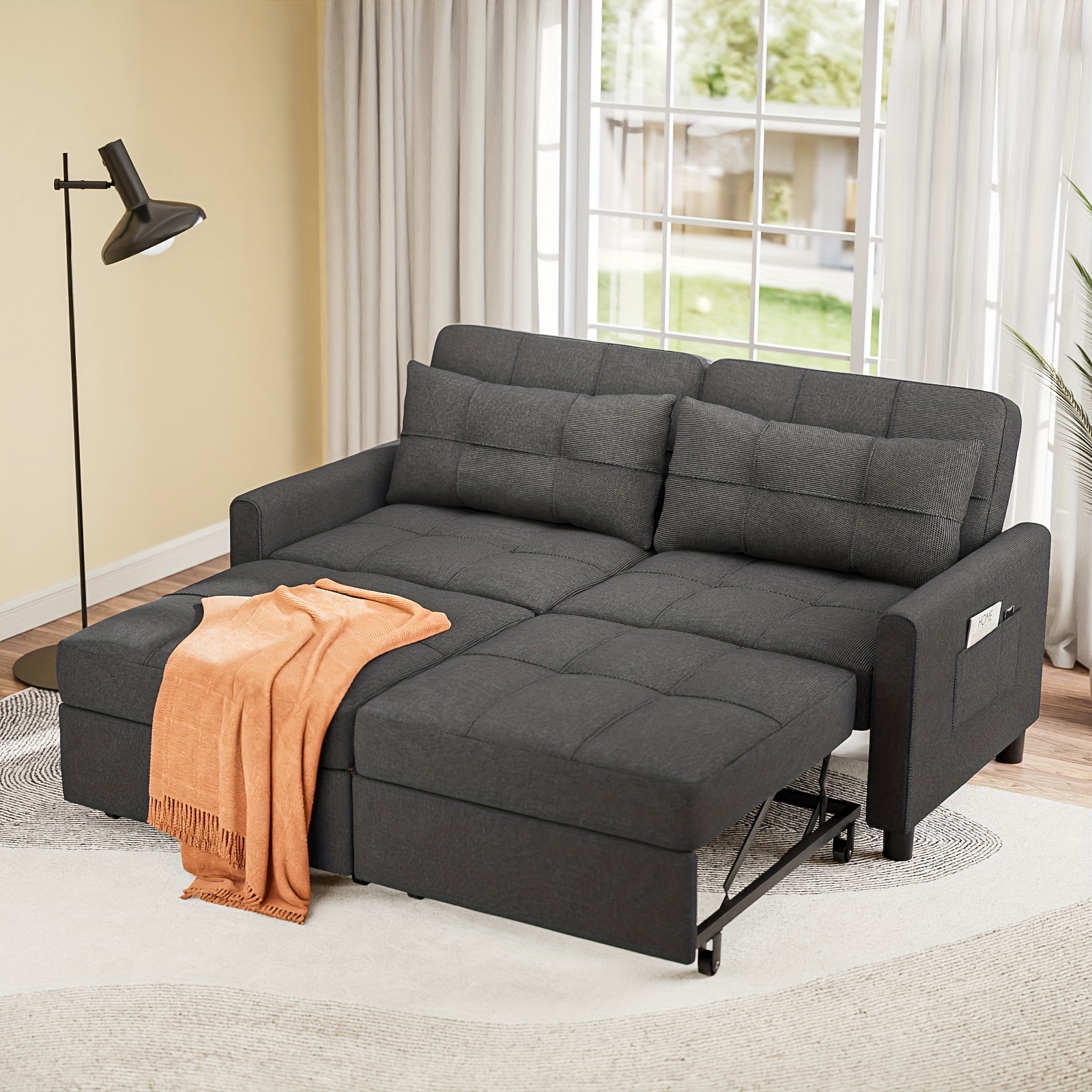 Pull Out Couch Convertible Sofa Bed 58 Loveseat With Separate Ottoman And Adjustable Backrest 3 In 1 Sleeper Sofa For Living Room Small Apartment Dark Gray