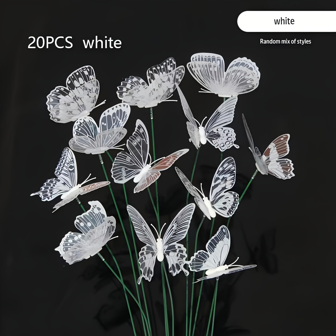 TEMU [3D] 20pcs Décorations de piquets papillon de simulation 3D et blanc de couleur aléatoire, adaptées pour la décoration de vase de fleurs, la