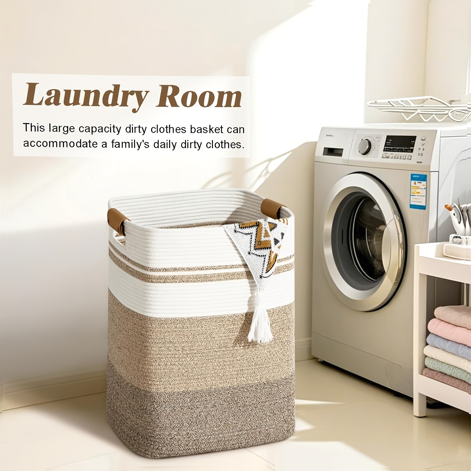 Rectangle Laundry Basket, Large Laundry Hamper with Handles, Blanket Basket for Living Room, Woven Decorative Storage Basket for Clothes, Gradient Yellow, Shelf Baskets