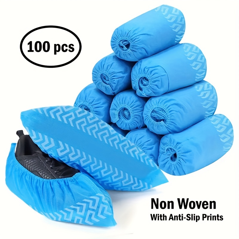 

100pcs (50 Pairs) Disposable Shoe Covers, Non-woven Fabric Indoor Shoe Covers, Blue & Reusable Disposable Boot & Shoe Covers, Larger Size Fits Shoes,