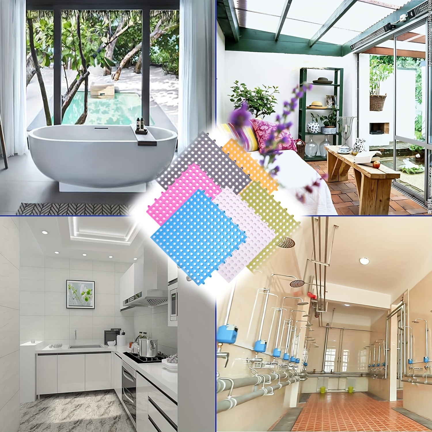 

6pcs Bathroom Non Slip Mat Can Be Spliced And Cut, Shower Floor Mat Can Be Fully Spread, Toilet, Bathroom, Household Waterproof Foot Mat For Restaurant