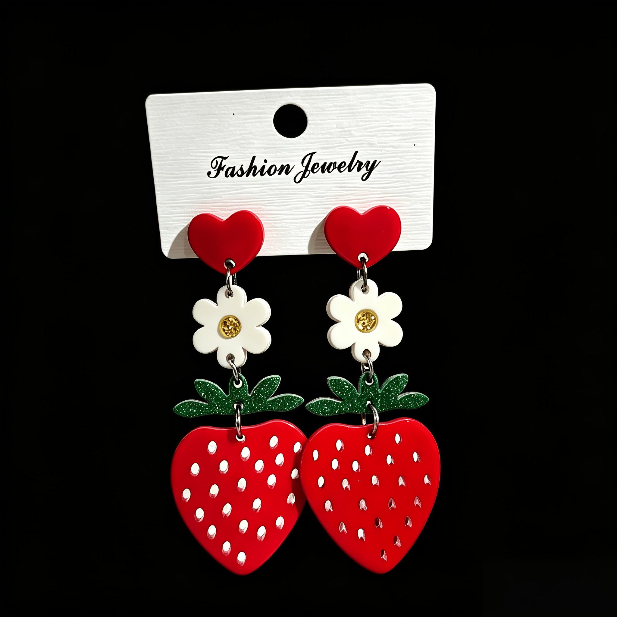 TEMU 1 Pair Acrylic Earrings Fashionable Cute Strawberry Ear Jewelry Daily Music Festival Party Gathering All-match Wearable Additions