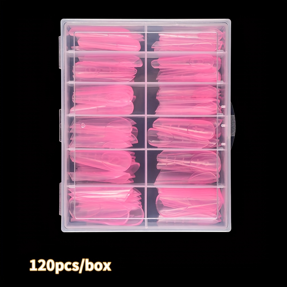 120pcs Pink French Nail Dual Forms With Rim - Quick Building Gel Mold, Full Cover Extension Tips For Manicure, Short Nail Bed Mold For Natural Nails, Diy Nail Art, Nail Art