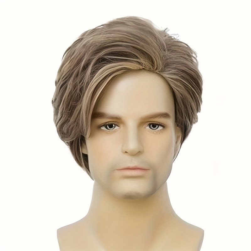 Perruque Courte Pour Hommes - Cheveux Naturels Brun Clair Avec Mèches Blanches - Réf DANY 6SPW