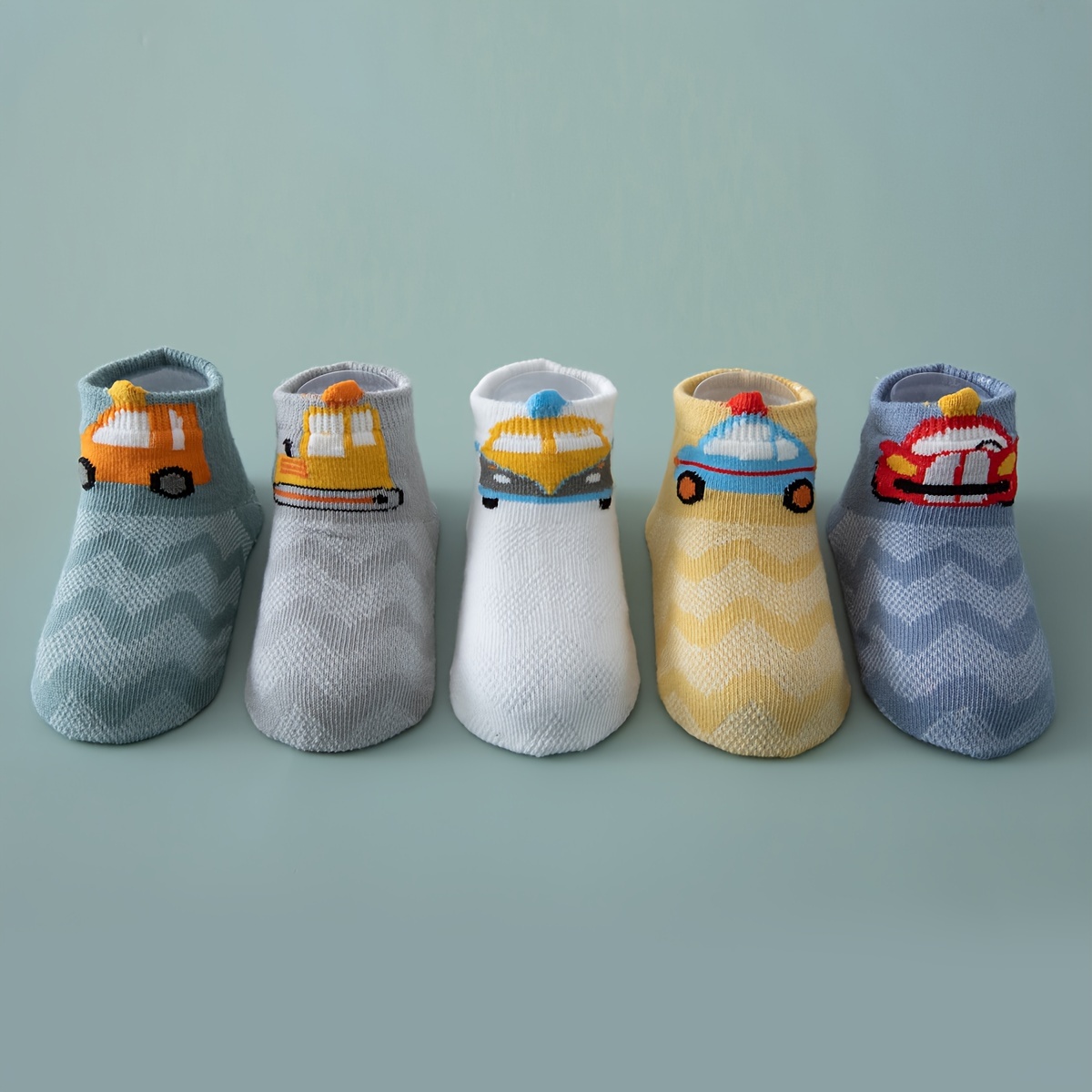 Image of 5 Pairs Of Summer Boys Mesh Short Socks, New Cartoon Toy Car Socks, Breathable And Comfortable Socks, Male Student Sports Sweat Absorbing Socks