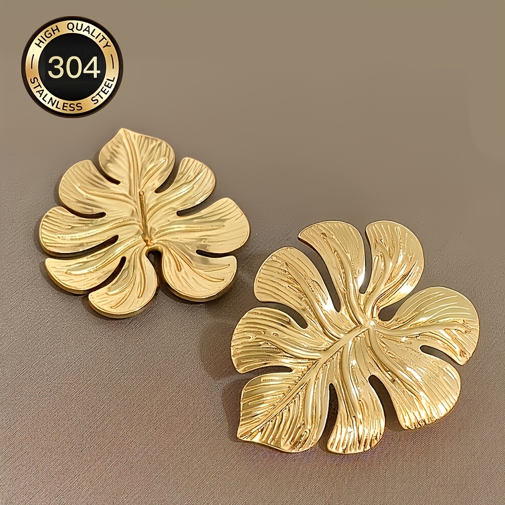 TEMU 1 paire de clous d'oreilles feuille de pour femme, boucles d'oreilles de luxe en acier inoxydable 304 pour homme, accessoires d'oreille de style