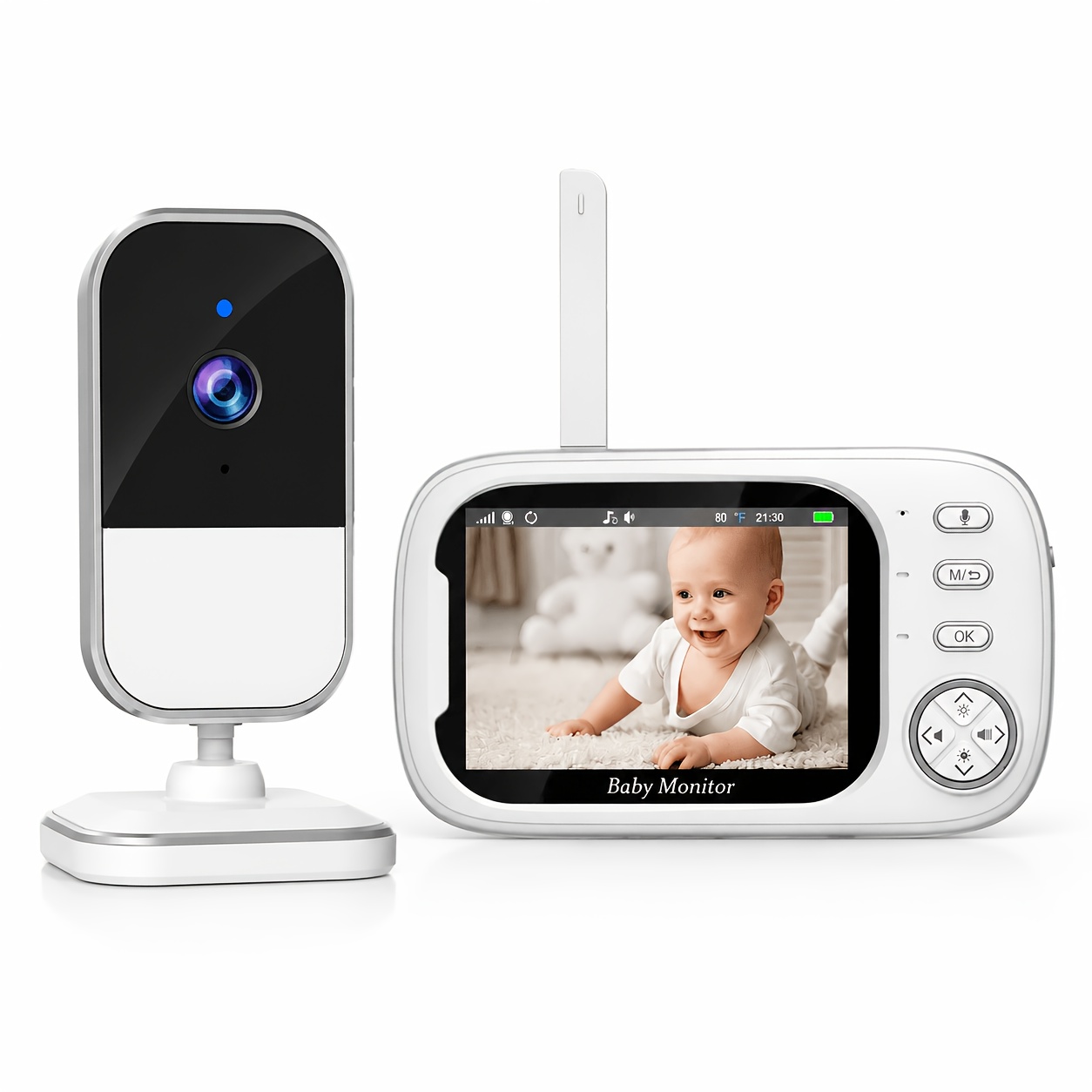 Image of Video Baby Monitor With Camera And Audio, 720p Hd Baby Monitor, Talk, Night Vision, Cry Detection Alert, Room Temperature Display, Portable Wireless Baby Monitor For Infant Nursery