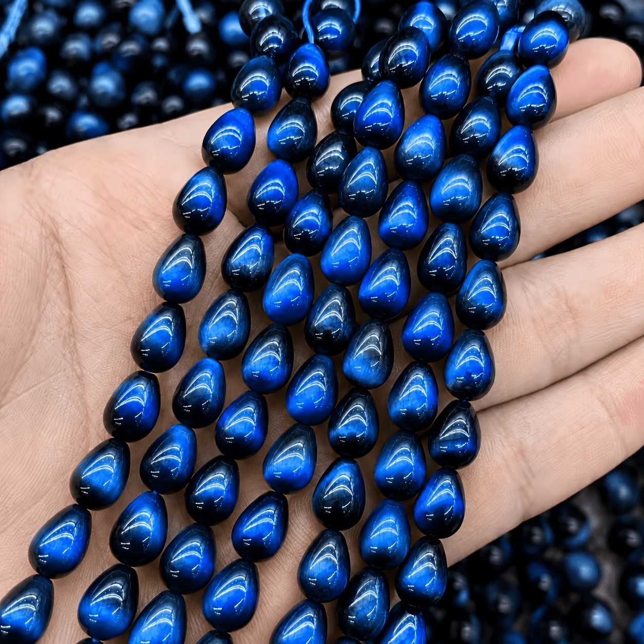 TEMU Lot de 50 perles en verre œil de tigre de bleu foncé, matériel de bijouterie, perles enfilées, faites à , articles décoratifs, adaptées pour