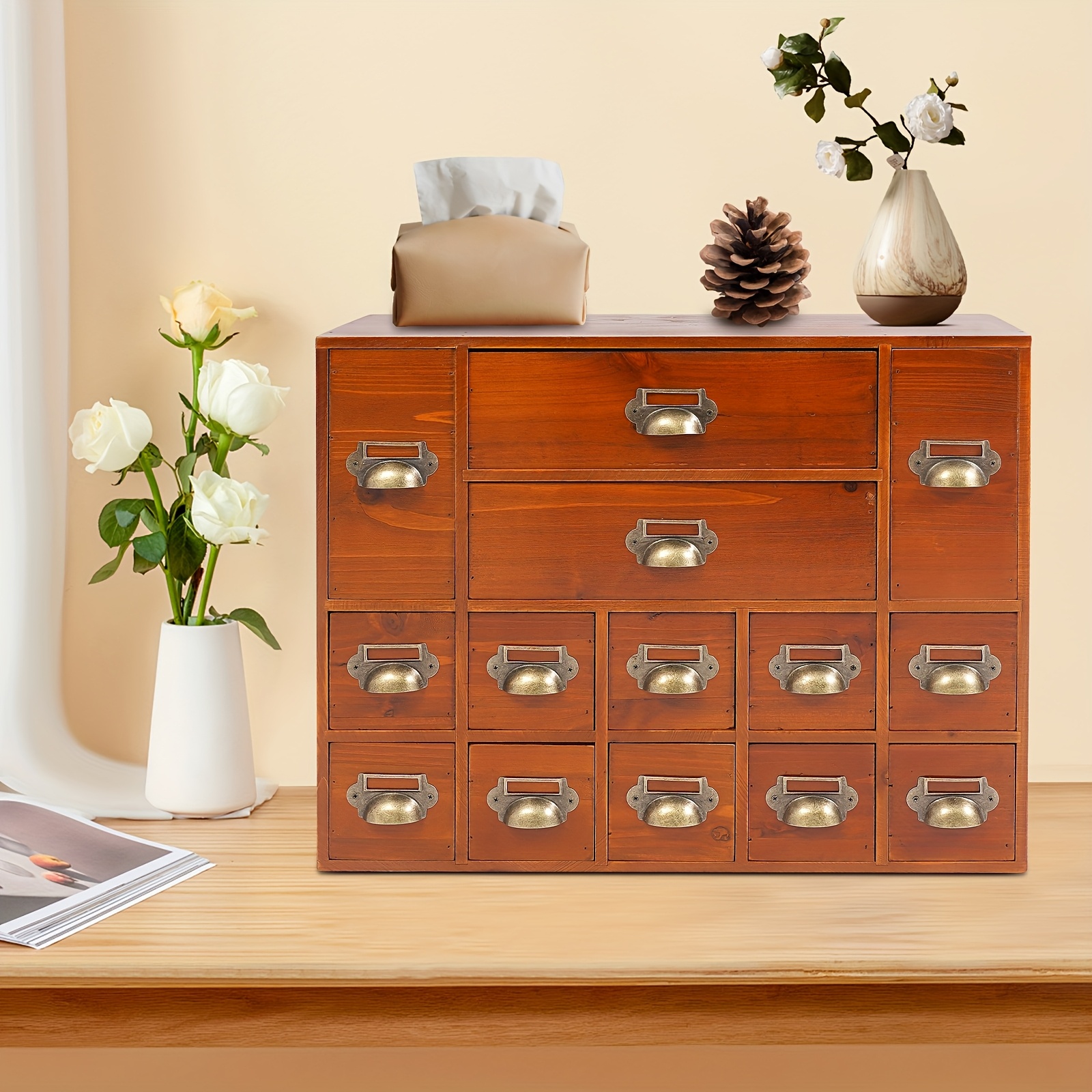 Vintage-style Drawers Storage Cabinet, Storage Cabinet With 14 Drawers, Tabletop Drawer Organizer Perfect For Decor,…: retailer-supplied image