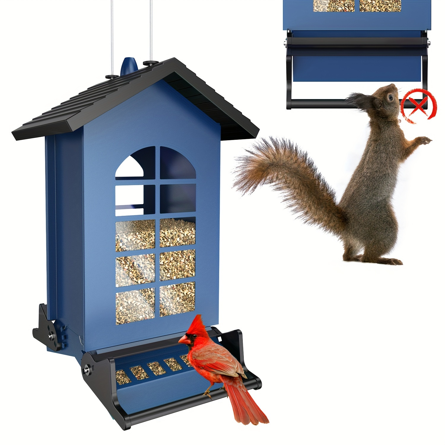 TEMU 8lbs Metal Bird Feeder - Squirrel Resistant With Dual Weight-activated Perches - Outdoor Hanging Feeder For (white), Without Battery