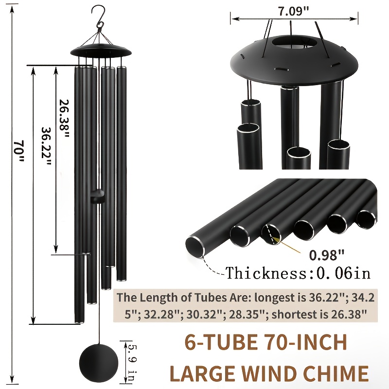TEMU 70in Large Outdoor Wind Chimes, Multiple Size Options, Heavy-duty Aluminum Tubes, Deep & Tone, Large Memorial Wind Chime For Garden, Yard, Patio