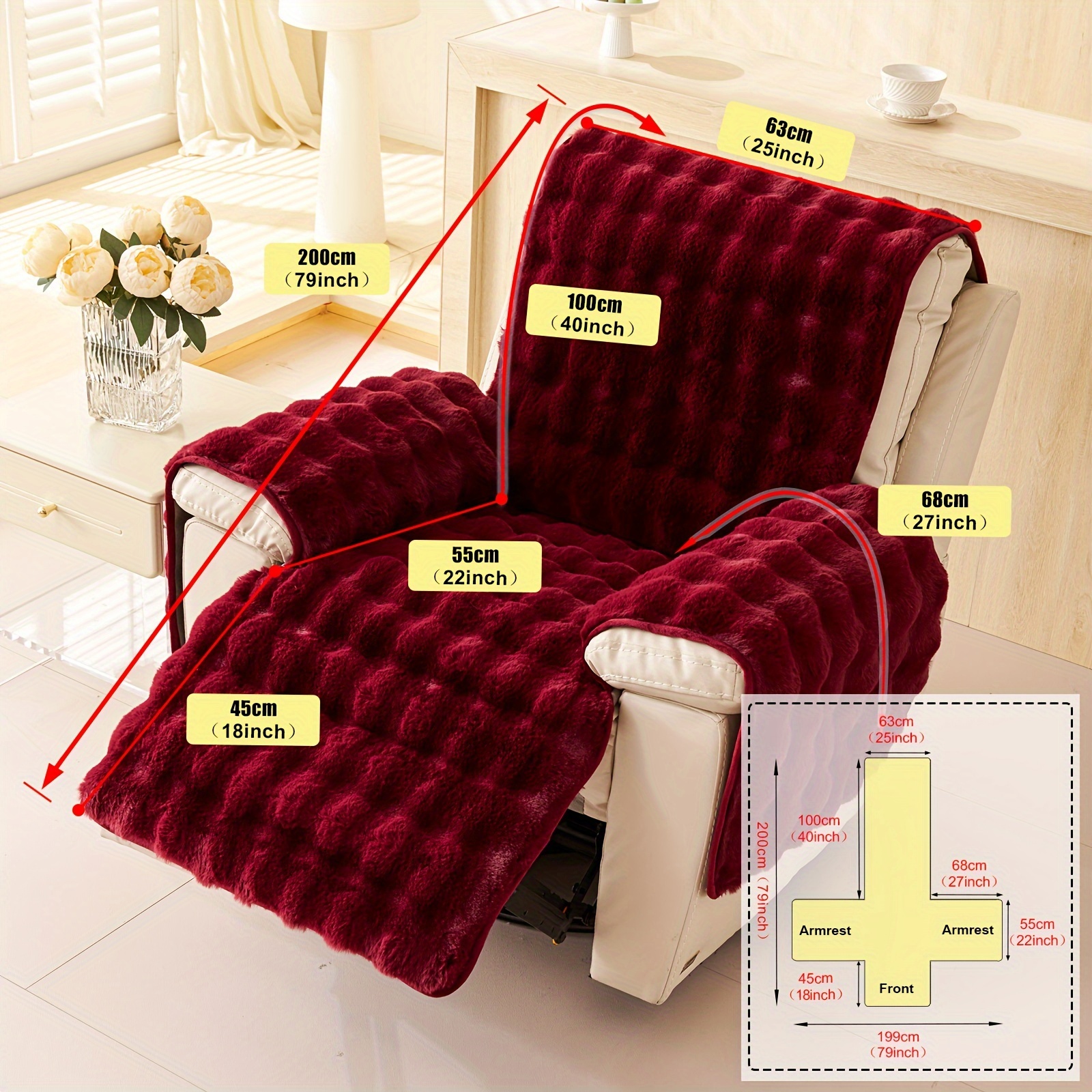 TEMU A New Plush Velvet Sofa Cushion, Thick And Long Pile Plush Single Chair Cover, Popular In Europe And America, Featuring A Solid Color Rabbit