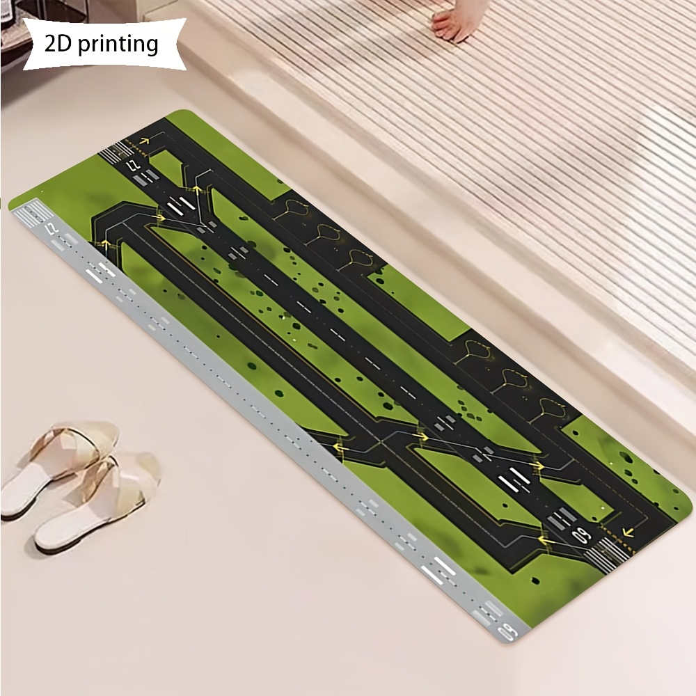 TEMU 1pc Long Rug With 2d Printed Design, Flannel Soft And Comfortable Airport Pattern, Machine Washable. Exquisite Decorative Rugs Suitable For