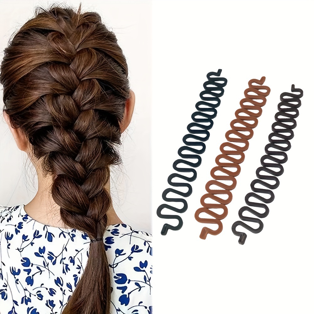 

3pcs Solid Color Hair Braiding Clips Fish Bone Makers Diy Hair Styling Accessories For Women And Daily Uses Wear