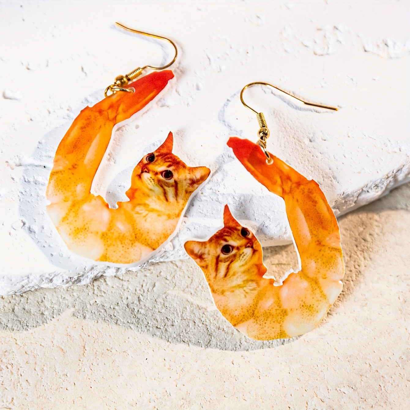 handmade acrylic cat shaped shrimp earrings whimsical dangle Temu - Main Image