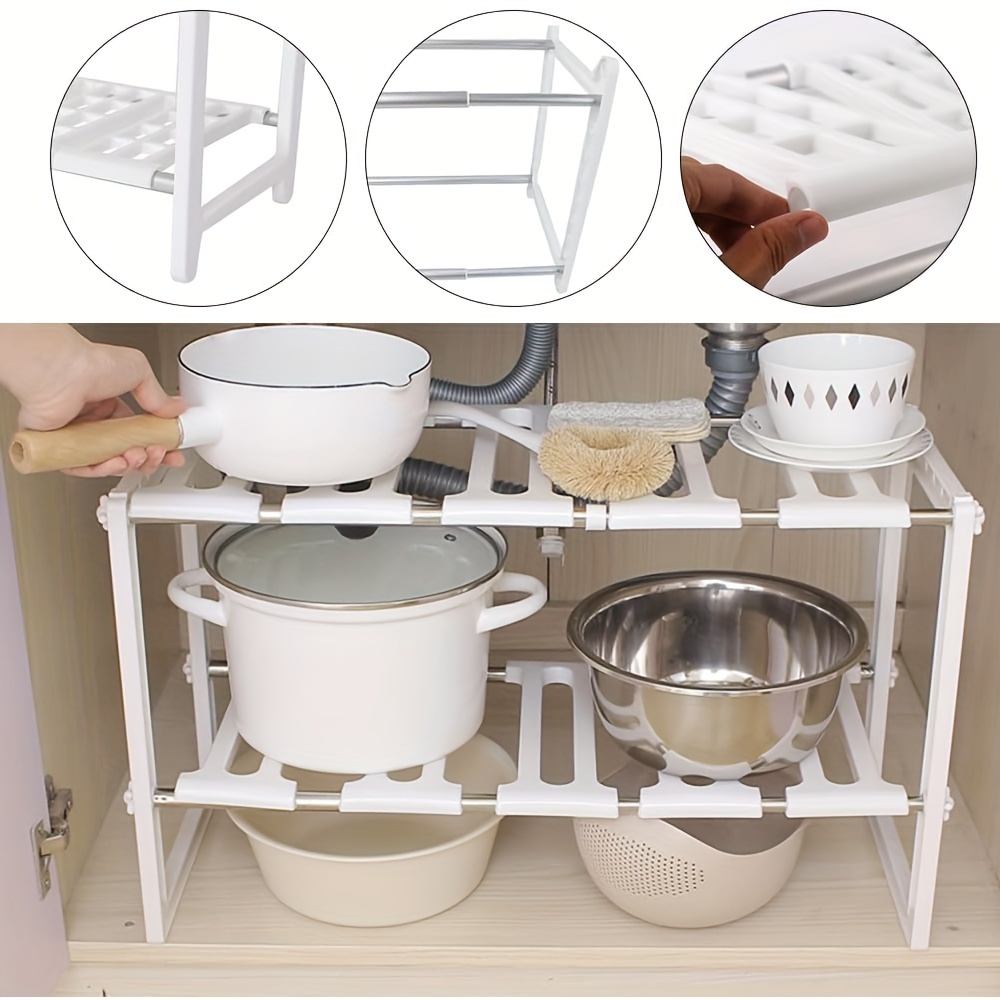 un fregadero hueco de 2/1 niveles,   de almacenamiento y gabinete   para la cocina, estante de gabinete expandible, panel extraíble debajo del estante para baño/ /armario. Detalles del producto 2