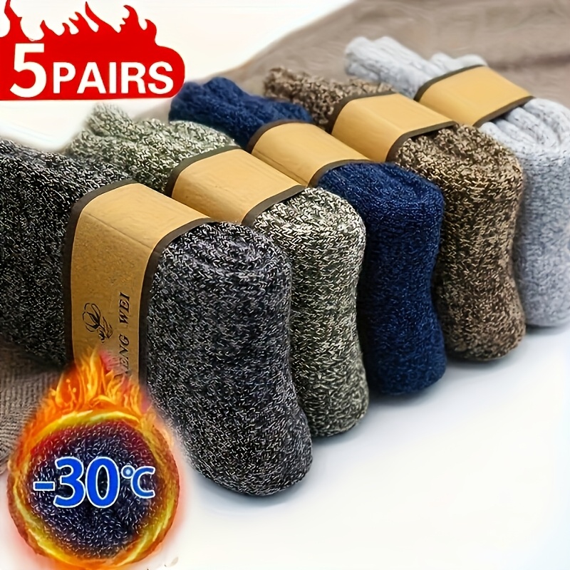 TEMU Lot de 5 paires de chaussettes d'hiver épaisses pour homme et femme, chaussettes de randonnée et de camping air pour homme, résistantes au froid