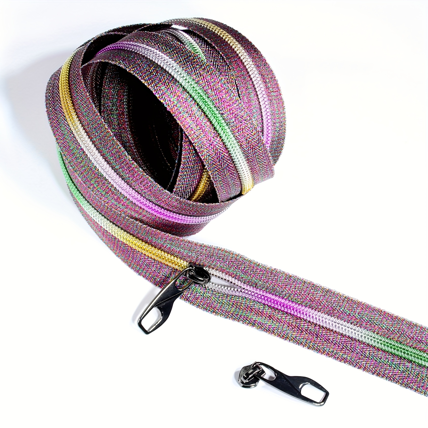 3pcs Set: 72-inch Size 5 Tape (1pc) With Gunmetal Hollow Metal Pull Tabs (2pcs) - Suitable For Clothing, Handbags, Luggage, And Tents