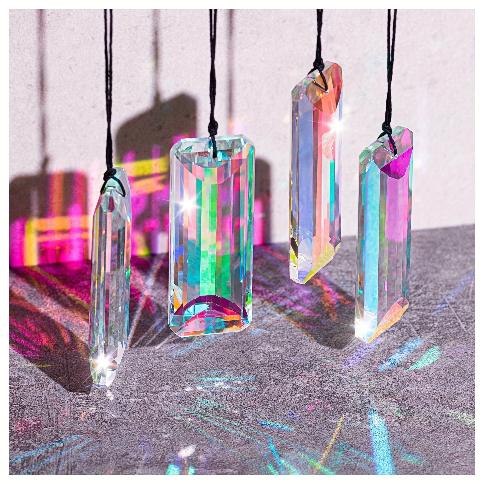 

Glass Crystal Prism Suncatcher Pendants 4-pack, Rainbow Light Catcher For Window Decoration, Faceted Reflective Crystal Chain For Home, Garden & Corridor - No Power Needed