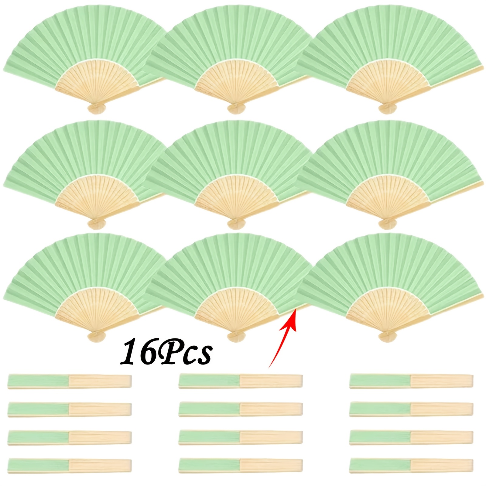 TEMU Paquete de 16 abanicos de papel de madera verde personalizados hechos a , adecuados para , fiestas, accesorios de fotografía - Ligeros y