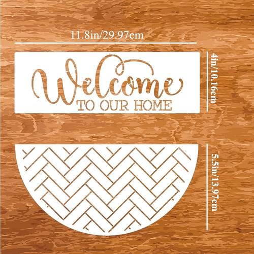 12 wooden welcome sign stencils set half round hello pattern templates diy plastic painting stencils for home decor brick leopard herribone cow craft supplies