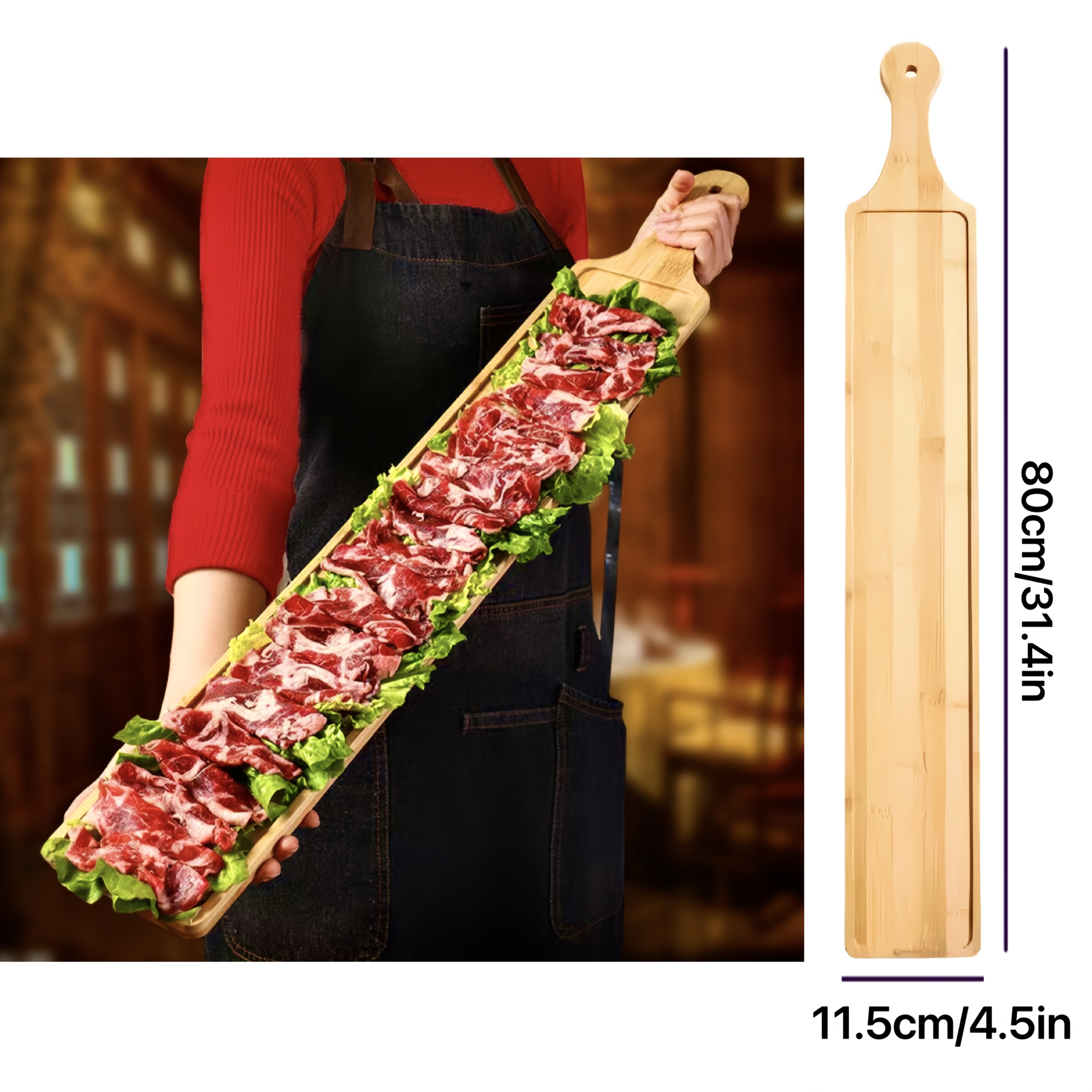 1pc/2pcs 31in/23in/17in, A Rectangular Bamboo Tray - Suitable For Hot Pot, Steak, And Appetizers - Durable Kitchen And Restaurant Tableware - Natural Bamboo Display Board, In 3 Sizes