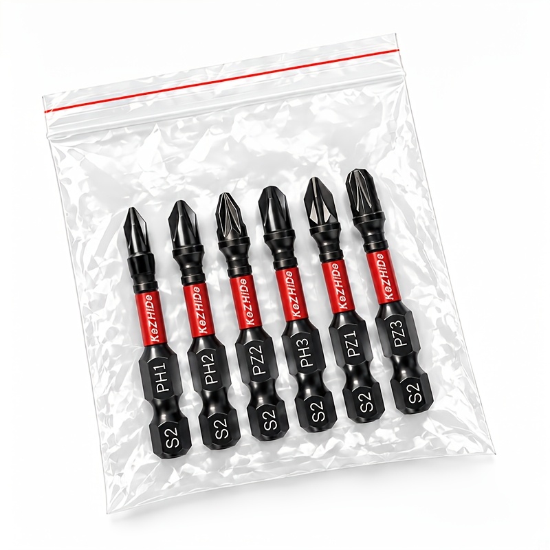 TEMU Set da 6 punte da 50mm in acciaio S2 PZ1/PZ2/PZ3/PH1/PH2/PH3, senza scatola, forte magnetismo, anticaduta, resistente ad , antiscivolo, codolo