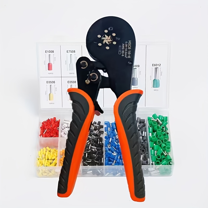 TEMU Kit de 800 pièces de pince à sertir HSC10 16-6 avec divers types de cosses, kit de pinces à sertir à -fil, pince à sertir hexagonale, 0,08-16