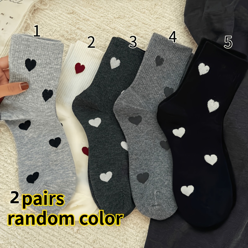 TEMU 2-pair Or 5-pair Women's Strawberry Heart Socks - Mid-calf Breathable Suitable For , Cute Strawberry & Pattern, Random Colors, Spring/autumn