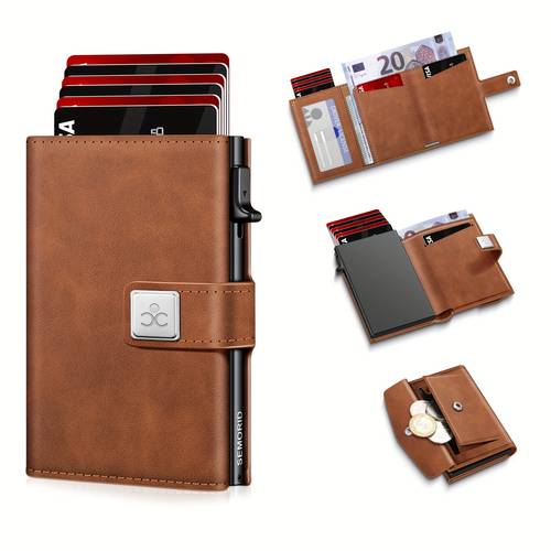 herren rfid-blockierendes portemonnaie mit -up-kartenhalter – metall-aluminium bifold, kompaktes business-portmonnaie -fenster, münzfach & geldschlitz – im minimalistischen design für und – ideales geschenk für männer, lederimitat