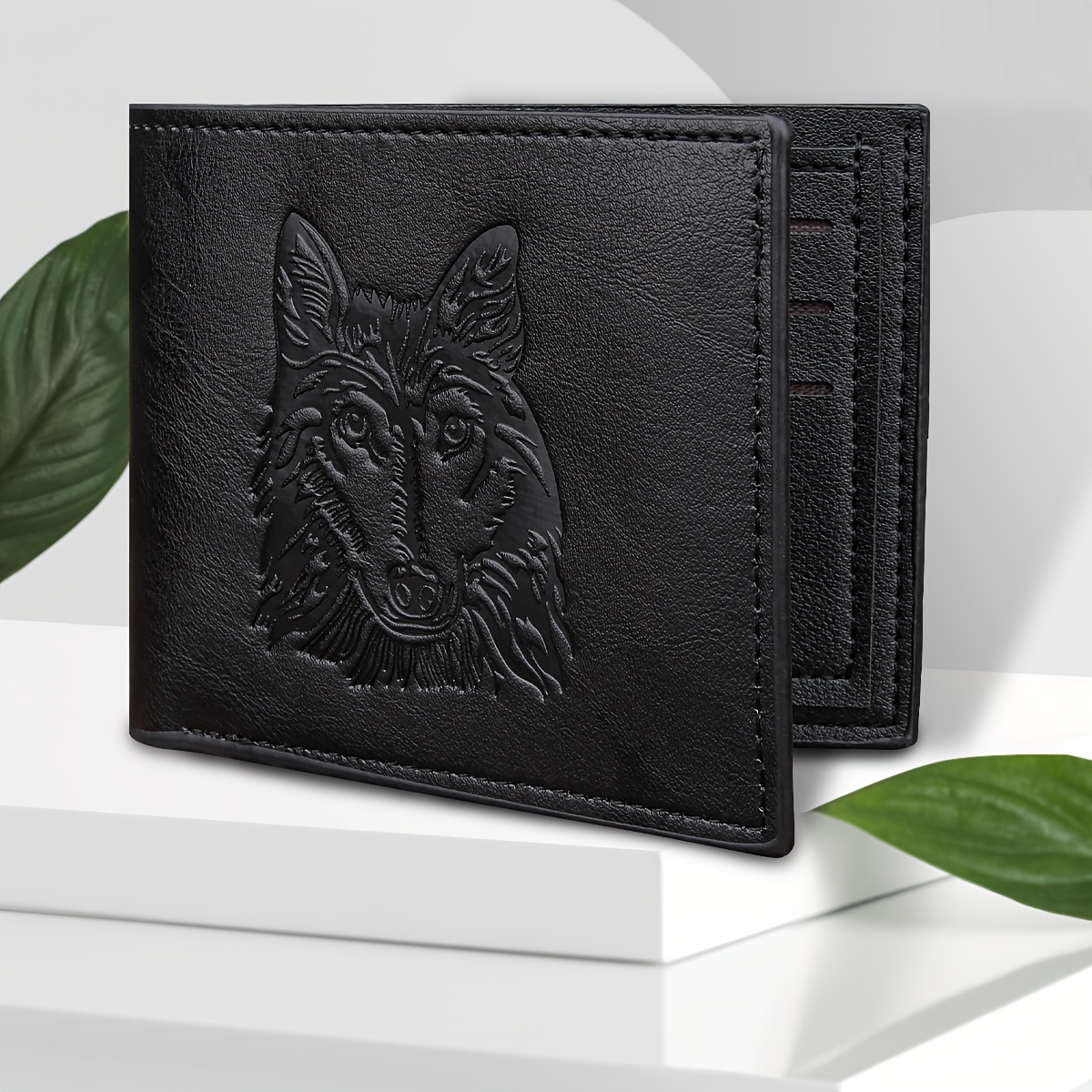 

Men' With 3d Wolf Head Print - Vintage Leather Wallet With Transparent Id Window Wallet, A Must-have Gift For Men