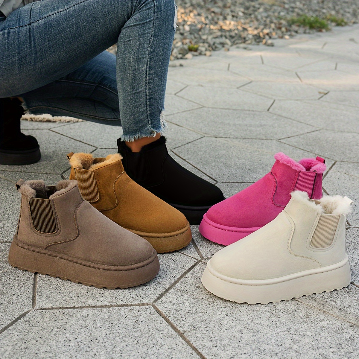 

Women' Color Ankle Booties, Mid Heel Platform Slip-on Boots, Plain Toe, Fabric Upper, Inner & Insole, , With European , For Area